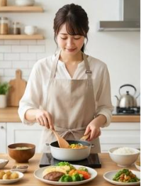 料理をする女性