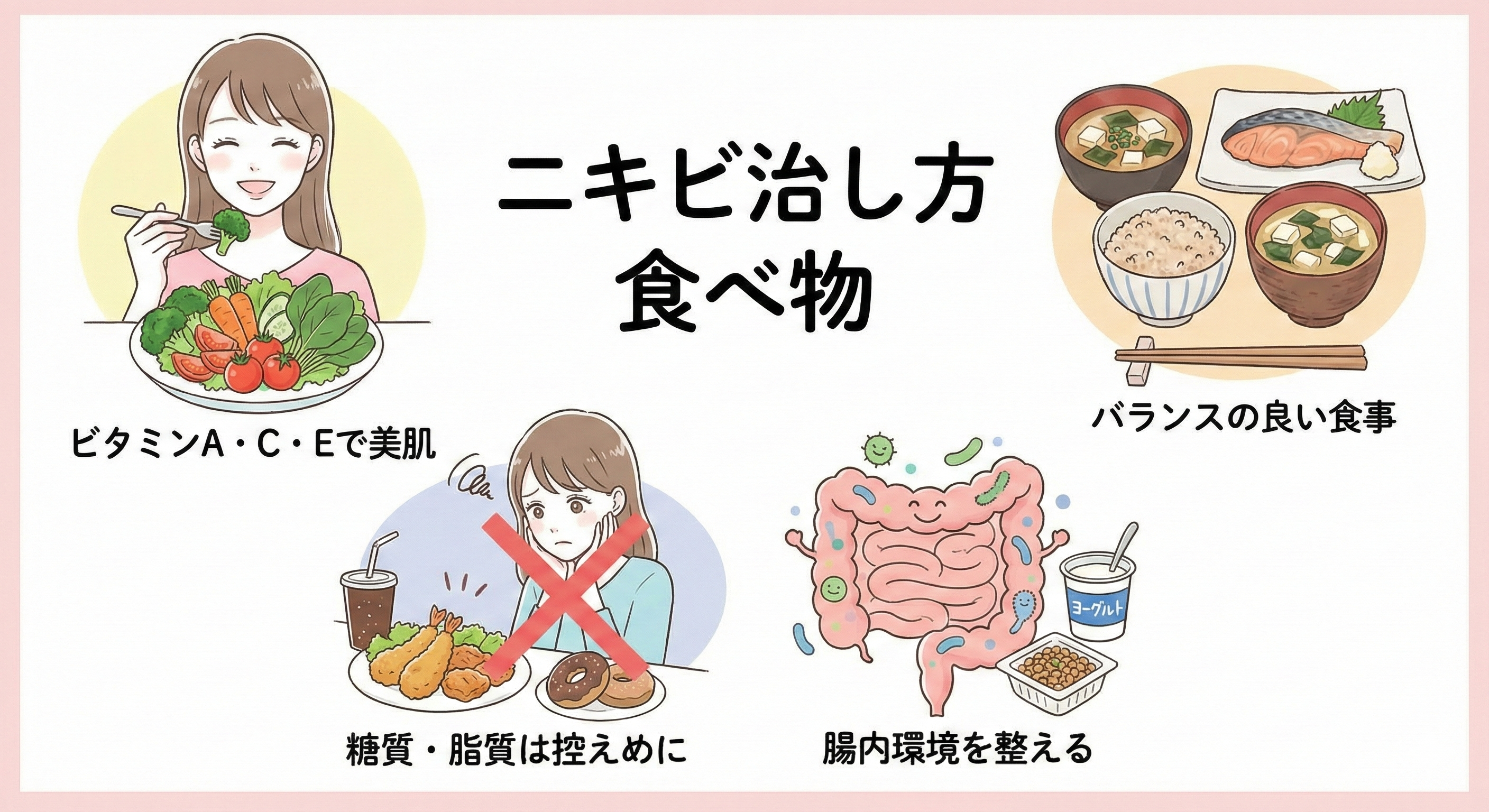 【2026年最新】ニキビを食べ物で治す方法｜肌に良い食事と避けるべき食品を徹底解説