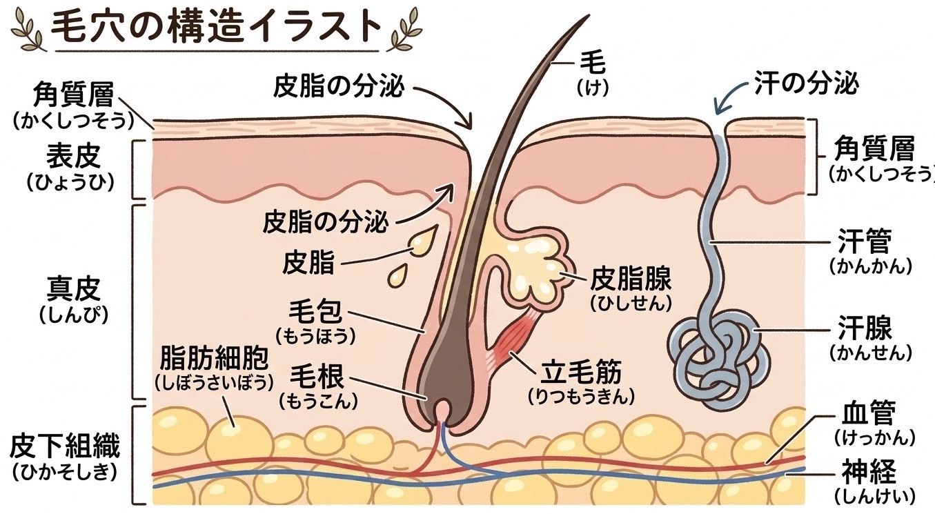 肌の構造や真皮のたるみを説明するイラスト