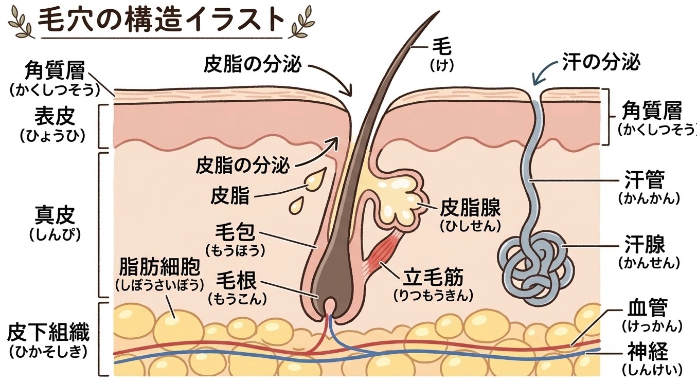 角栓と毛穴の構造