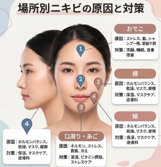 場所別ニキビの原因と対策