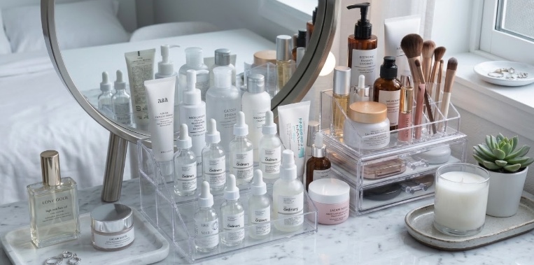 大理石の上にあるコスメ