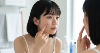 ニキビ跡の種類（赤み・色素沈着・凹凸）を示す比較イメージ