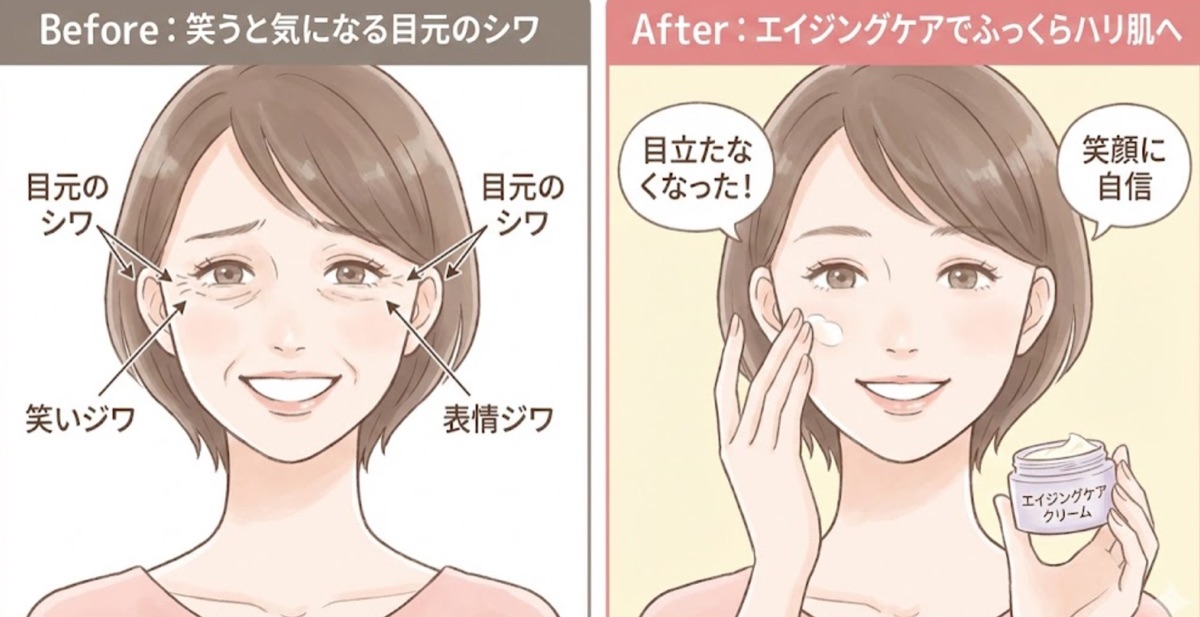 目元のシワのビフォーアフターイメージ