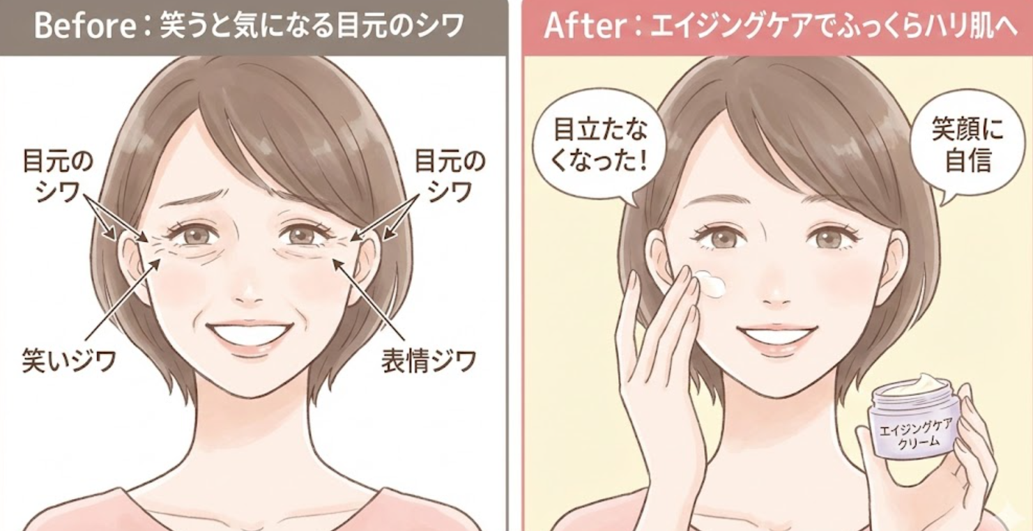 目元のシワのビフォーアフターイメージ