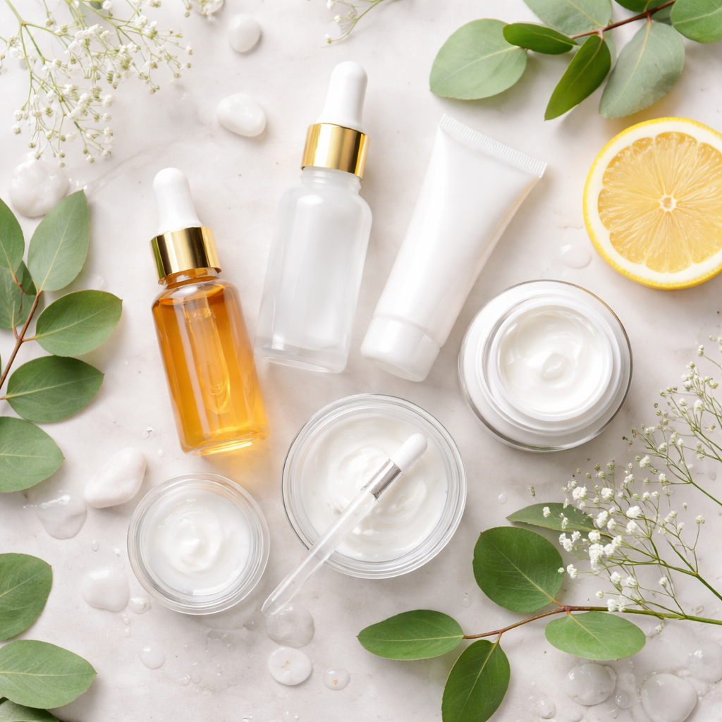 化粧品アイテムと大理石