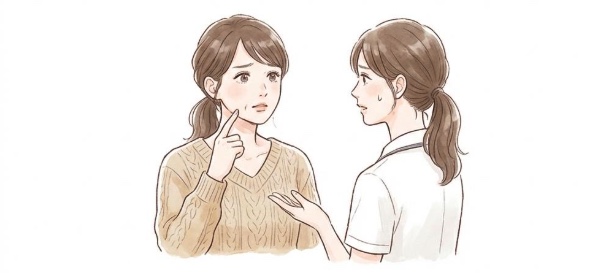 医師に肌の悩みや施術について相談する女性のイラスト